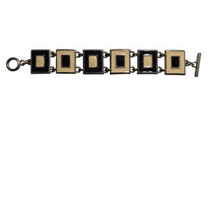 Geometric Black white Enamel Bracelet Silver-Tone Links Toggle Clasp yin yang